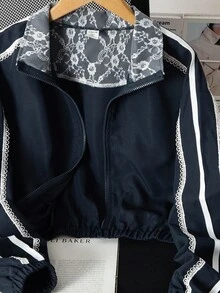 少女休闲街头时尚运动百搭夹克 - 藏蓝色 - 查看 6