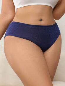 SHEIN 1pc Plus Size All-Over Print Triangle Panty, Suitable For Everyday Wear - Navy Blue - View 3