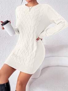 EMERY ROSE Vestido de suéter de punto trenzado para mujer para ropa de Año Nuevo - Beis - Ver 3