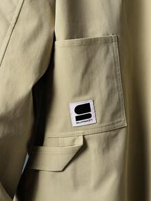 SUMWON Classic Twill Utility Work Shacket Canvas Workwear Jacket With Contrast Collar Front Patch Pockets And Button Closure Fall Spring Casual Outerwear Versatile Layer