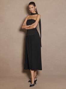 Enchnt 女式纯色简约休闲抹胸连衣裙 - 黑色 - 查看 4