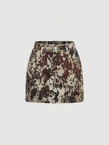 SHEIN MOD Ensemble top court et mini-jupe en jean avec œillets métalliques et lacets pour femmes - Tabac - Voir 4