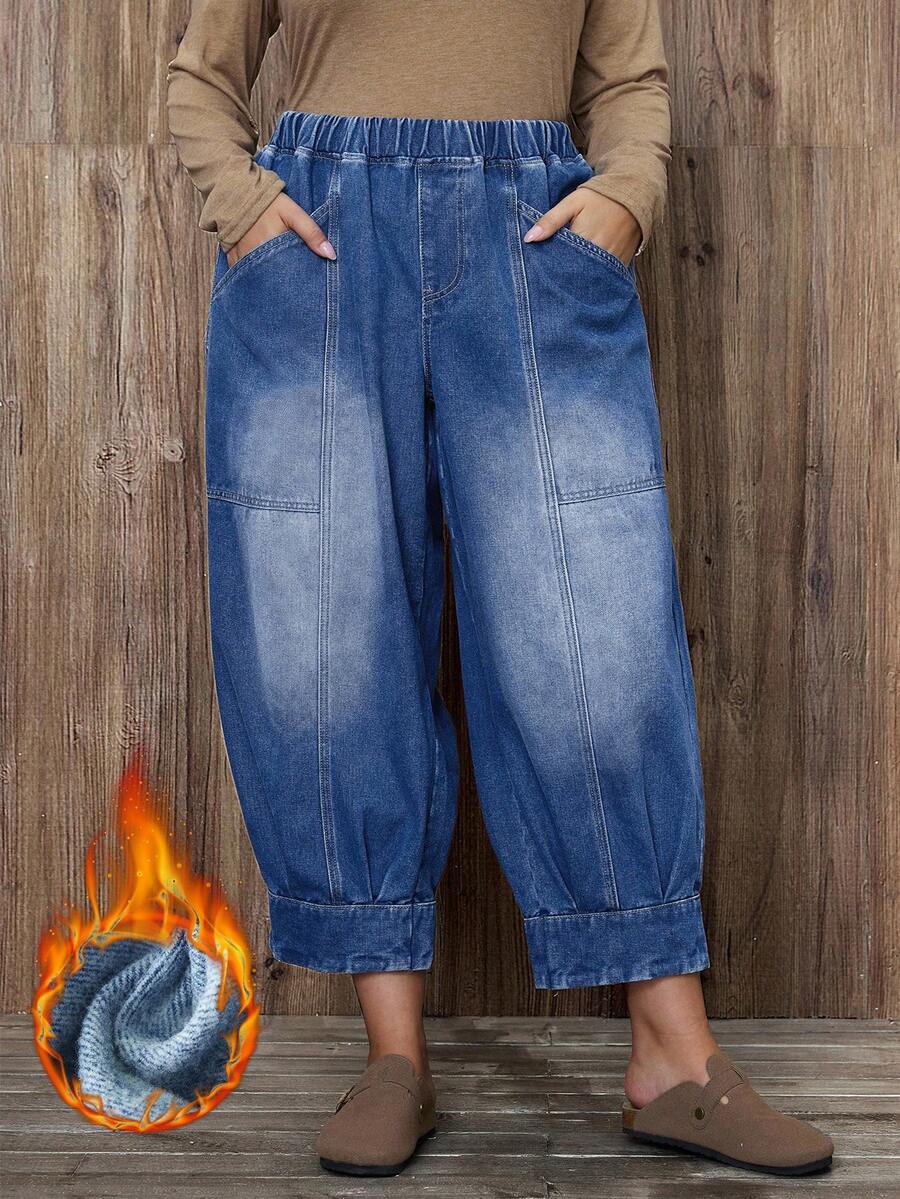 EMERY ROSE Plus Size Women's Casual Elastic Waist Jeans, All Season - Blue - View 1