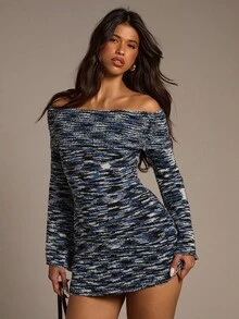 Aloruh Abito mini a maglia stile boho a righe da donna per autunno/inverno, abito corto alla moda e sexy da streetwear - Multicolore - Visualizzare 3