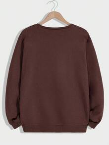 EURMUSE Cotton Men's Plain Solid Color Minimalist Letter Printed Two Pieces Set - Chocolate Brown - View 7