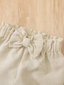 SHEIN Vintaside Kids 女婴休闲灯芯绒裤，带蝴蝶结装饰，时尚长裤，适合春季、秋季及所有季节 - 彩色 - 查看 4