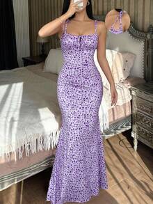 Vestido ajustado con estampado floral diminuto para mujer - Multicolor - Ver 6