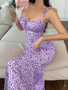 Vestido ajustado con estampado floral diminuto para mujer - Multicolor - Ver 5