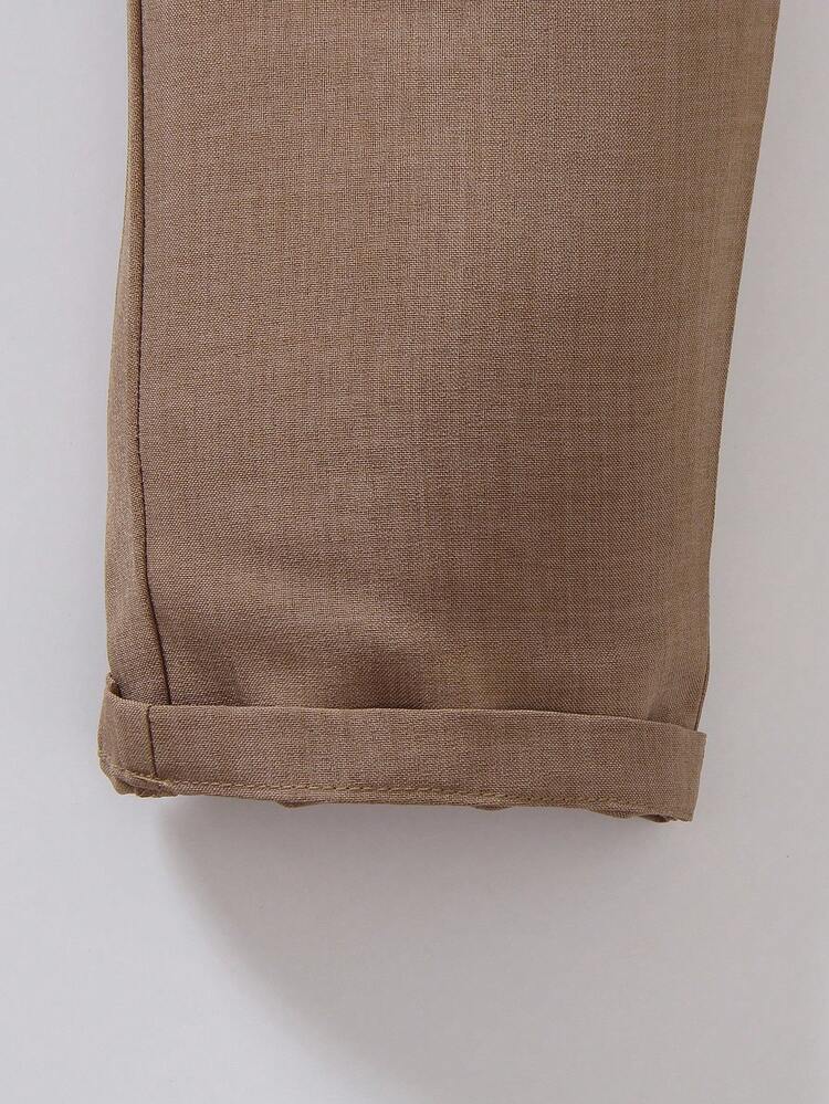 SHEIN 两件套男童不对称扣背心和裤子套装 - 摩卡棕 - 查看 6