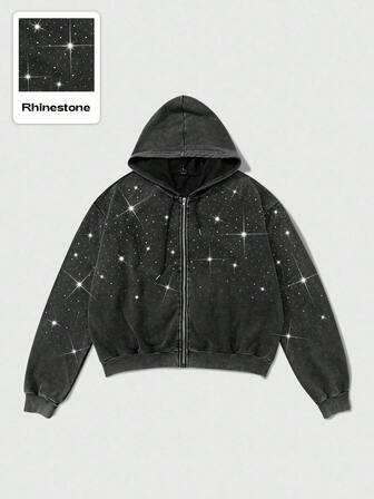 Street Life Unisex Kapuzenpullover mit Reißverschluss und Strass, amerikanisches Streetstyle Design, Herbst