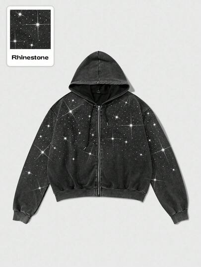 Street Life sweat-shirt à capuche zippé unisexe avec strass, style de rue design américain, automne