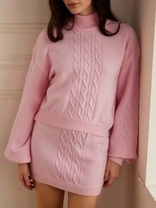 GENKIRA New Soft Pink Fashionable Versatile Rejuvenating Knitted Sweater And Skirt Set Fall Winter Cloth For Women - Pink - View 4