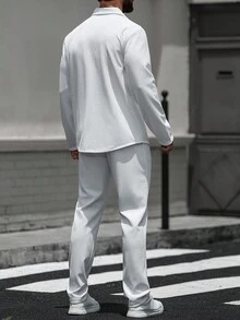 Manfinity Homme Bộ quần áo dài tay trơn màu thường ngày cho nam, trang phục mùa thu - trắng - Xem 2