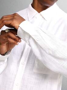 SUMWON Crop Fit Long Sleeve Button Down Linen Dress Shirt Classic Collar Regular Fit Office Formal Business Professional Fall Winter Button Front Pocket