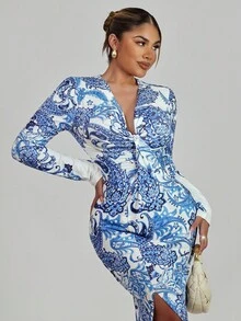 Xyvia Women's Elegant Printed Long Sleeve Dress Fall Cloth For Women