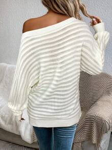 SHEIN LUNE Áo len dài tay lệch vai tối giản thường ngày cỡ lớn dành cho nữ, mùa thu/đông - trắng - Xem 2