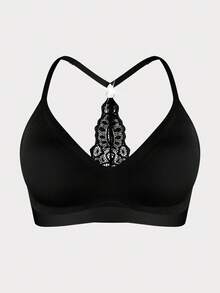 DesireSculpt 1 Áo ngực không dây ren chắp vá cỡ lớn - màu đen - Xem 4