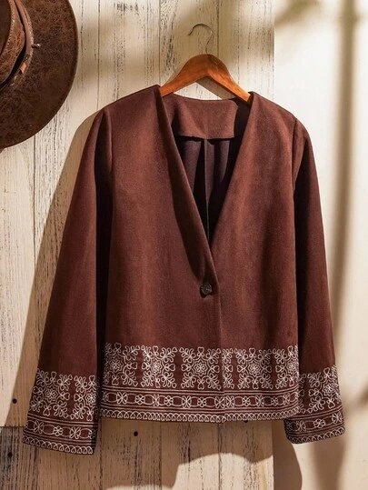 LanaWest Women's Vintage Western Denim Jacket With Embroidery Design Fall Cloth For Women