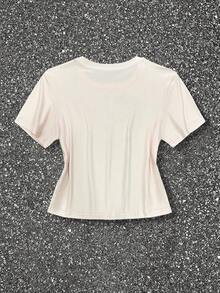 INAWLY 女式可爱猫咪图案夏季短款圆领T恤 - 淺粉色 - 查看 2