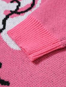 Manfinity EMRG Men's Skeleton Pattern Crew Neck Long Sleeve Casual Pink Sweater Halloween Party - Hot Pink - View 4