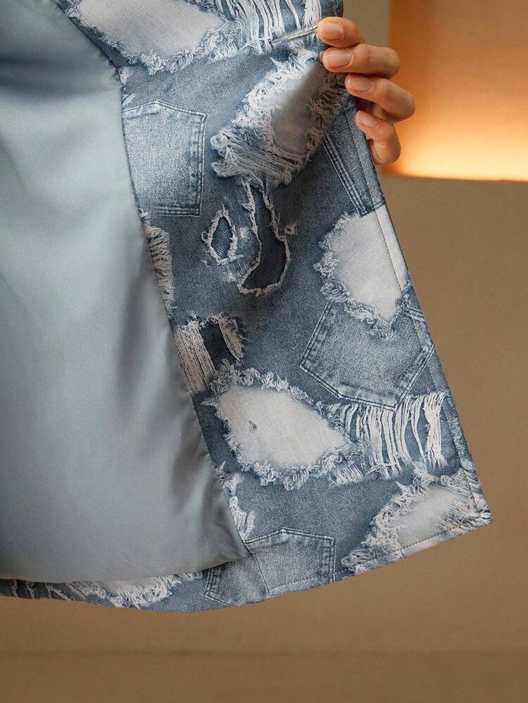 Chaqueta de mujer de estilo moderno y elegante con parche de PU y estampado de efecto denim, adecuada para otoño, invierno, salir, formal, fiesta, chic, Año Nuevo, abrigo de invierno para mujer, Navidad, trabajo