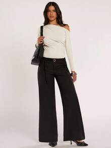 SHEIN BAE Women's Fashion Casual Solid Color Off-Shoulder Ruched Bodysuit