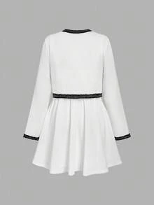 SHEIN MOD 腰部收紧吊带背心连衣裙搭配撞色饰边短夹克 - 黑與白 - 查看 9