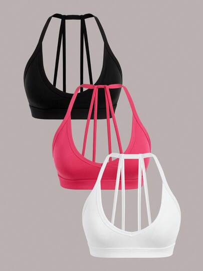 Menodora SHEIN Sport 3pcs Solid Cut Out Backless Sports Bra