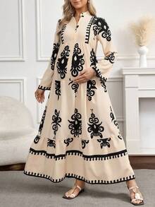 SHEIN Maternity Floral Print V-Neck Flare Sleeve Casual Loose Dress - Multicolor - View 1