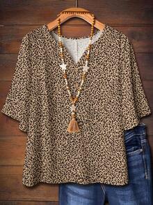 EMERY ROSE Camicia casual con stampa leopardata, adatta per l'autunno, stile da festival di musica country - Multicolore - Visualizzare 1