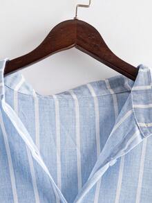 大码时尚蓝色条纹女式 2025 新款荷叶边大码袖棉质衬衫，适合返校、毕业、情人节、音乐节、母亲节、万圣节、感恩节、复活节、国庆节、舞会、约会、派对、婚礼、户外活动 - 藍白色 - 查看 5