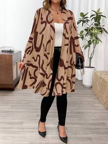 SHEIN EMERY ROSE CURVE Cárdigan largo casual con estampado de talla grande