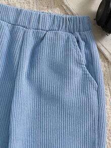 Blossori Young Girls' French Elegant Woven Black Shirt/Khaki Pants Set, Spring/Summer - Mint Blue - View 5