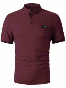 Manfinity Homme Men's Letter Embroidered Short Sleeve Casual/Commute Polo Shirt Mens T Shirt Men Polo Shirts Mens Golf Shirt Burgundy Mens Shirt Mens Fashion T-Shirt Old Money - Red - View 5