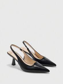 CUCCOO BIZCHIC 绿色复古尖头中跟优雅简约通勤女士高跟鞋，适合工作、约会和正式场合 - 黑色 - 查看 6