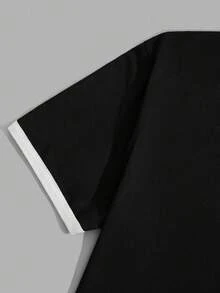 RueChic Men Cottonline Contrast Striped Regular Short Sleeve Homewear Set - Black - View 4