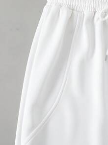 SHEIN 少女宽松弧形腿运动裤，休闲时尚百搭慢跑裤，适合跳舞、上学、运动 - 白色 - 查看 9