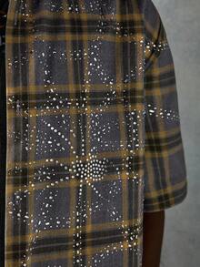 NEON BLANC 男士前卫紫色格子蜘蛛网水钻装饰宽松落肩衬衫 - 紫色 - 查看 4