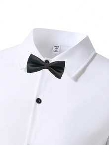 SHEIN 1 件青少年男孩绅士风格米色百搭修身长袖衬衫，优雅学院风个性化休闲外套，适合婚礼、婚礼嘉宾、花童、戒童、返校季 - 白色 - 查看 8