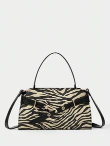 SHECARRY Túi xách nữ quai trên bằng da PU thời trang thu hè đông đi học đi làm đi chơi sang trọng túi xách tinh tế dung tích lớn dây đeo có thể điều chỉnh trang trí bằng kim loại - Đen và trắng - Xem 7