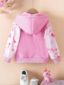 Elladie kids 女童独角兽扎染印花连帽棒球夹克 秋冬独角兽服装夹克 带帽夹克 女童连帽衫 女童卡通夹克 - 粉色 - 查看 3