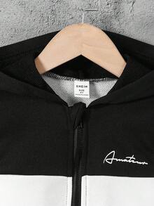 SHEIN Explorewe Young Boy Collegiate Style Color Block Zip-Up Hoodie Set, Spring/Autumn,ChicAutumn,Halloween, Christmas Fall Winter - Grey - View 4
