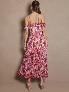 Enchnt Váy dây xếp nếp hoa lãng mạn thanh lịch dành cho nữ - Màu Hồng Tươi - Xem 3