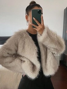 DAZY 女士休闲开襟人造毛皮外套，秋冬女式外套