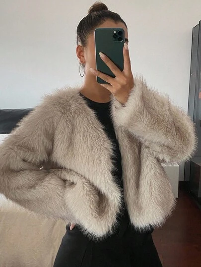 DAZY 女士休闲开襟人造毛皮外套，秋冬女式外套