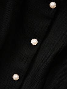 SHEIN Clasi Bộ 2 món áo khoác dài tay ren trắng đính ngọc trai sang trọng màu đen thanh lịch cá tính dành cho nữ cỡ lớn + chân váy xếp ly lưới dài đến đầu gối, mùa thu/đông - màu đen - Xem 6