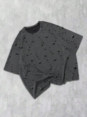 Street Life Maglietta a maniche corte con grafica consumata a doppio strato per uomo