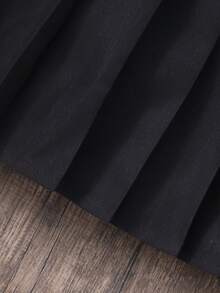 Girls' Patchwork 2-In-1 Dress, Flare Sleeves And Bow Decor, Suitable For Spring/Summer, School/Campus Wear - Black - View 6
