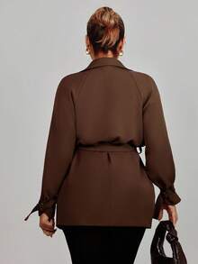 Xyvia Women's Casual Brown Loose Straight Long Sleeve Button Belted Lapel Trench Coat (With Belt) - Brown - View 2