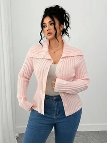 Elenzga Cardigan asymétrique élégant avec décoration de boutons, casual et féminin, rose, grande taille - Rose bonbon - Voir 4